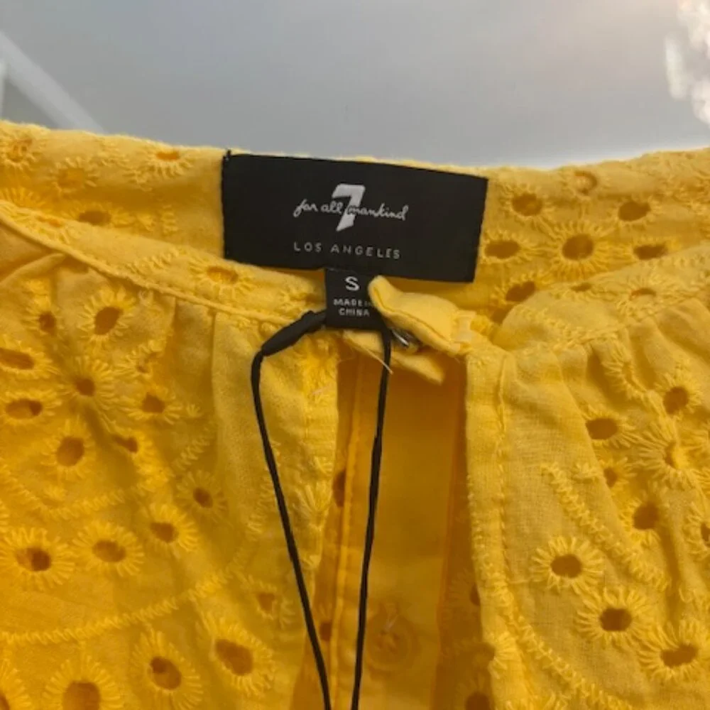 NWT "7 4 all mankind" eyelet  Mid length Yellow Summer Dress, Size Small - Picture 5 of 7